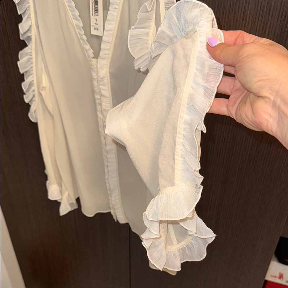 Alice + Olivia Cream Ruffle Cold Shoulder Blouse - Picture 14 of 16